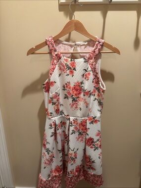 Rewind White Floral Knit Dress with Coral Roses